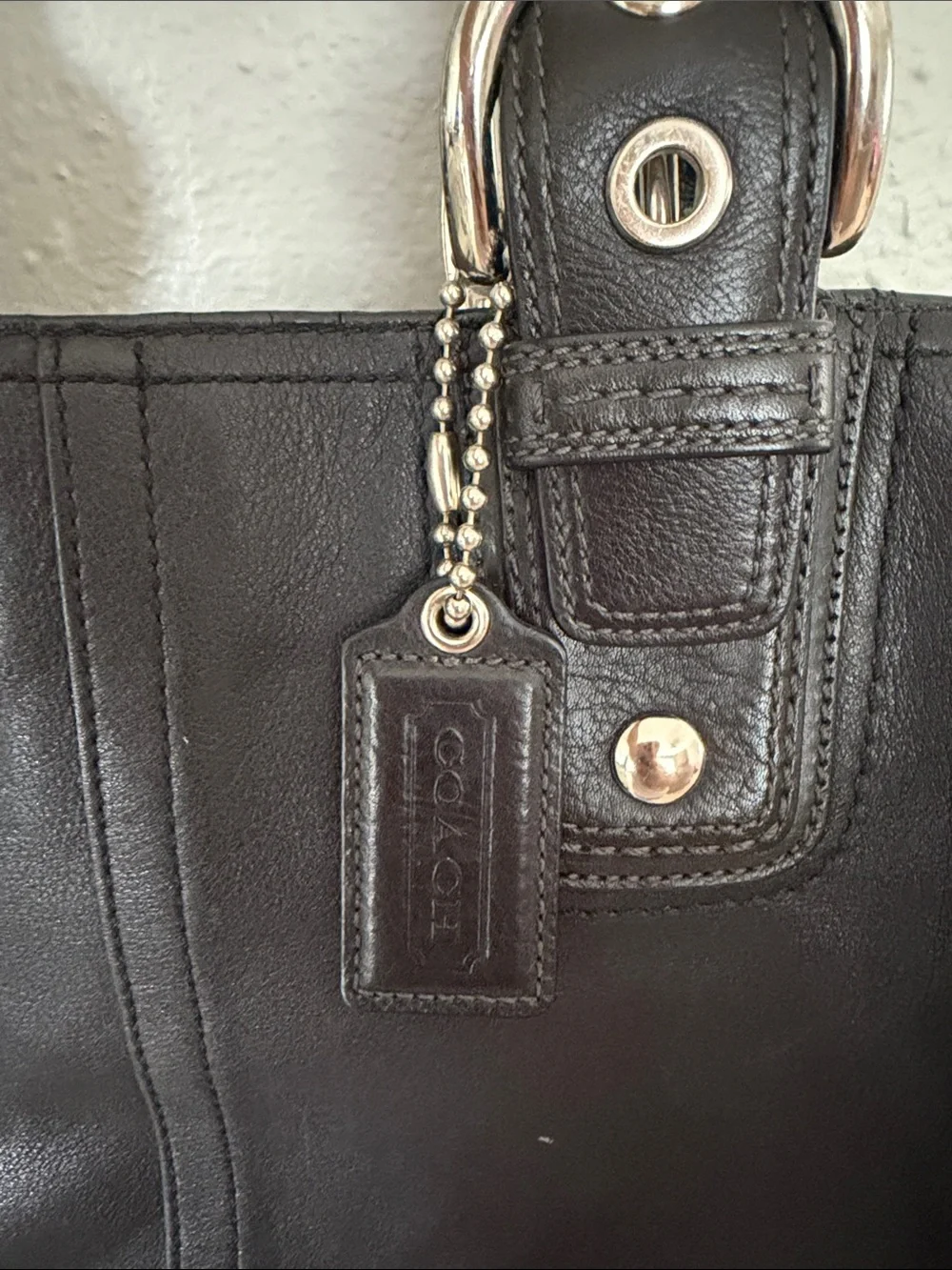 Classic Black Leather Hobo Tote with Silver Accents